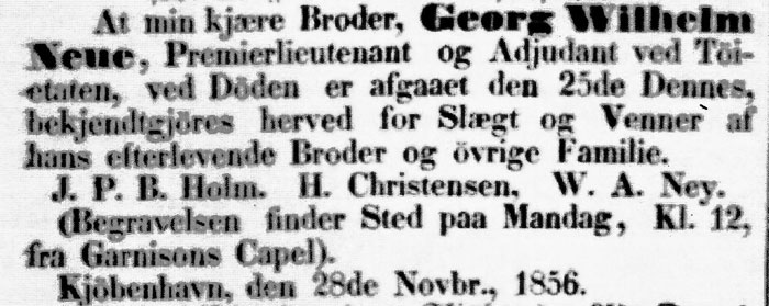 D&oslash;dsannonce for Georg Wilhelm Neue 